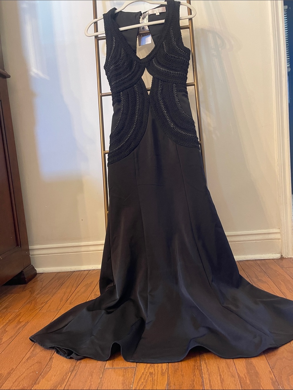 Elegant Black Beaded Prom Gown with Sculpted Detail